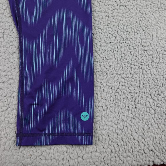 ROXY Capri Leggings Womens Small Blue Pattern Drawstring Run Swim Surf Stretch - Picture 2 of 15